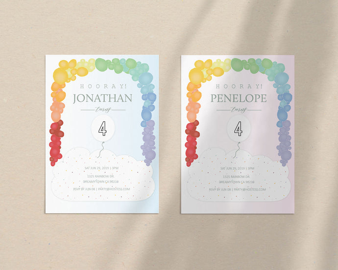 Colorful Rainbow Balloons Kids Party Invitation